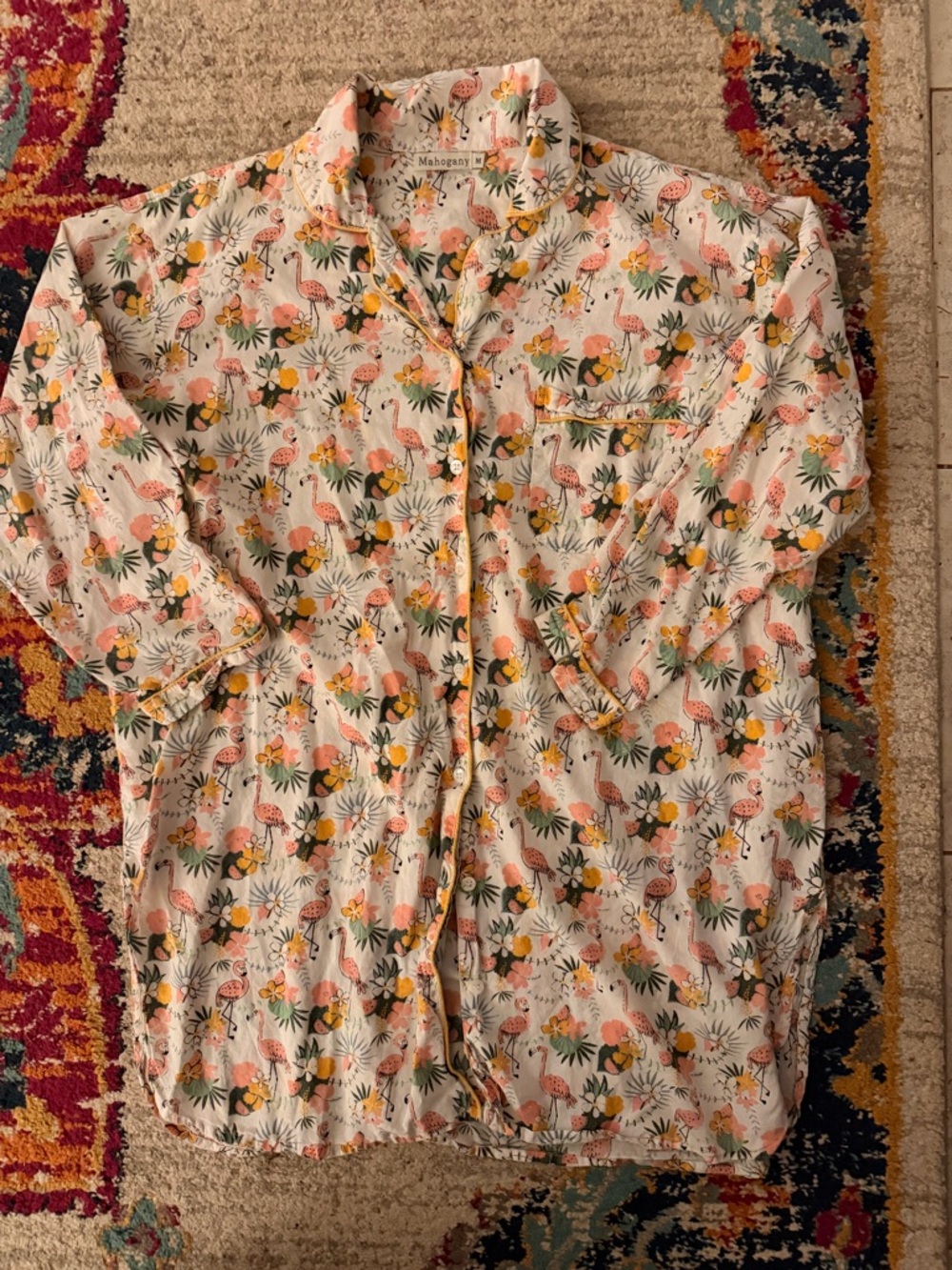 30A Tropical Flamingo Button-Up Night Shirt